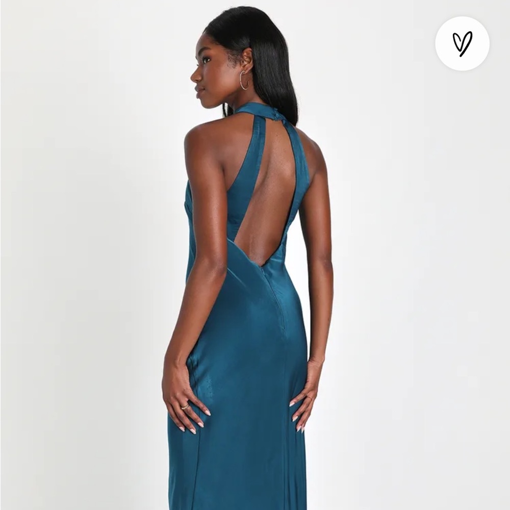 Lulus XS Astounding Elegance Dark Teal Blue
Satin Halter Maxi Dress